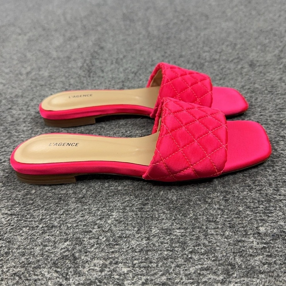 L'AGENCE Slide Sandals Shoes Womens Size 7.5 Pink Quilted Padded Slip On